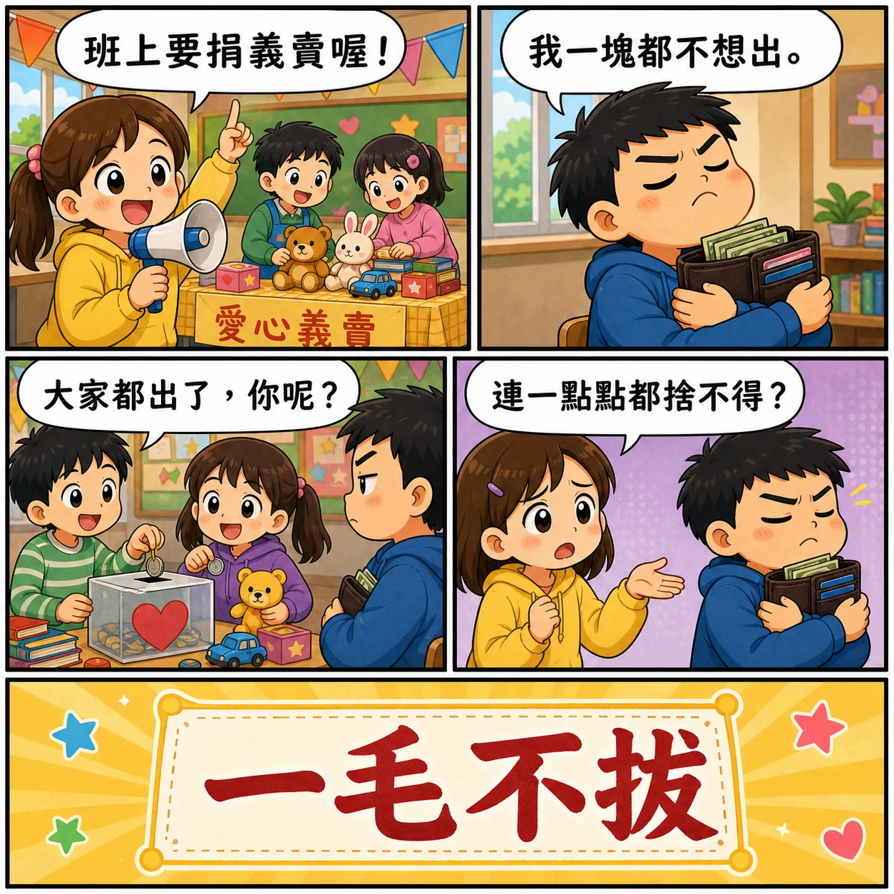 一毛不拔的 AI 生成成語漫畫