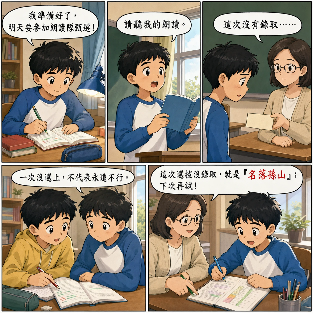 名落孫山的 AI 生成成語漫畫