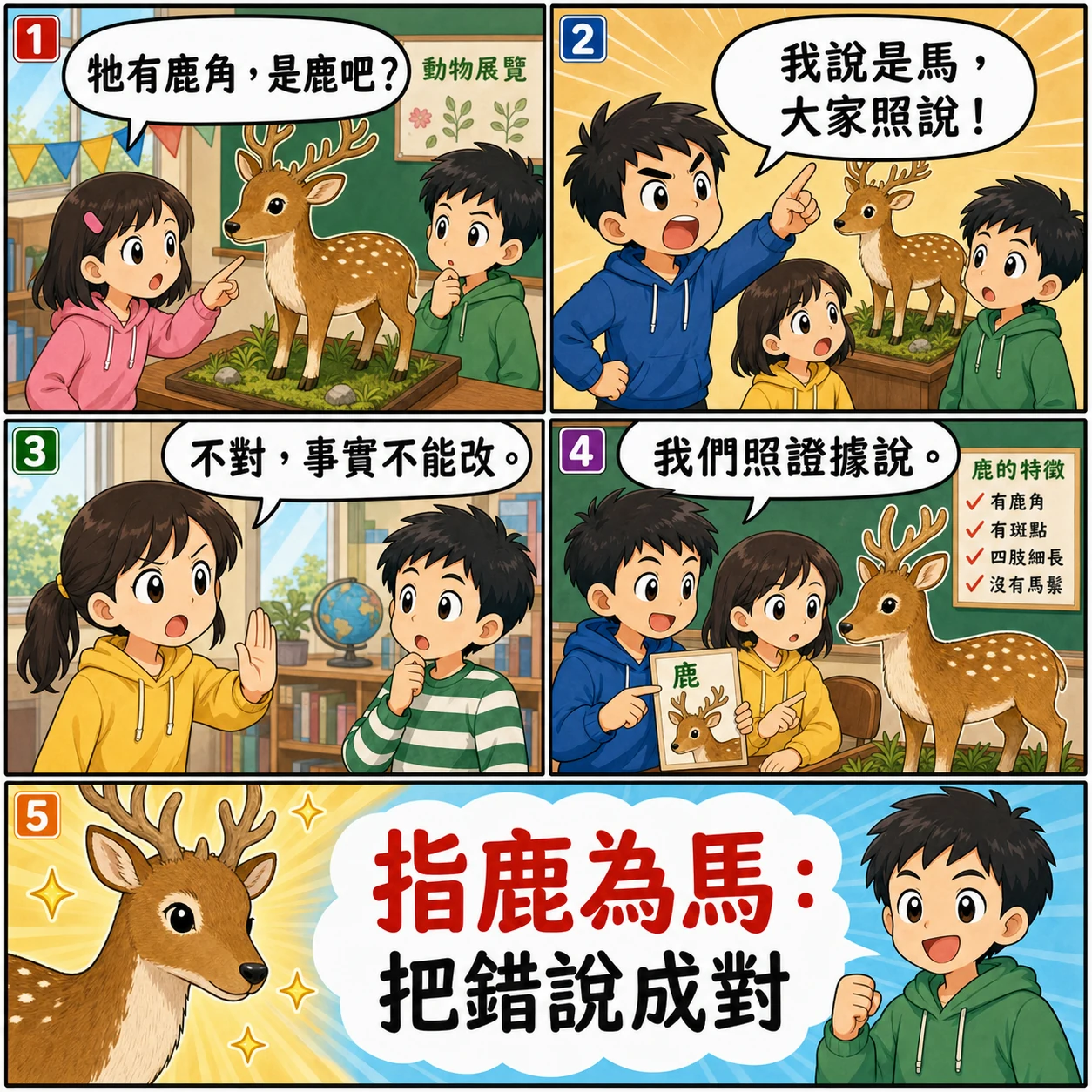 指鹿為馬的 AI 生成成語漫畫