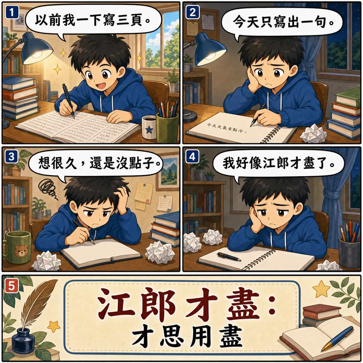 江郎才盡的 AI 生成成語漫畫