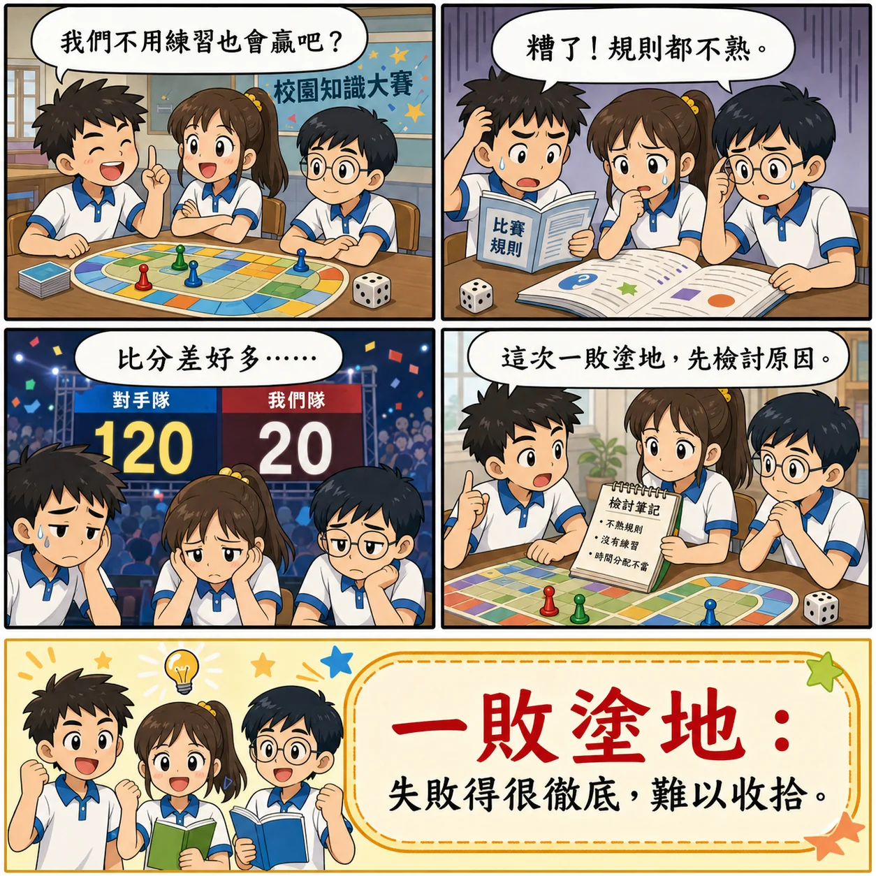 一敗塗地的 AI 生成成語漫畫