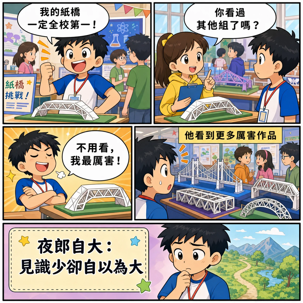 夜郎自大的 AI 生成成語漫畫