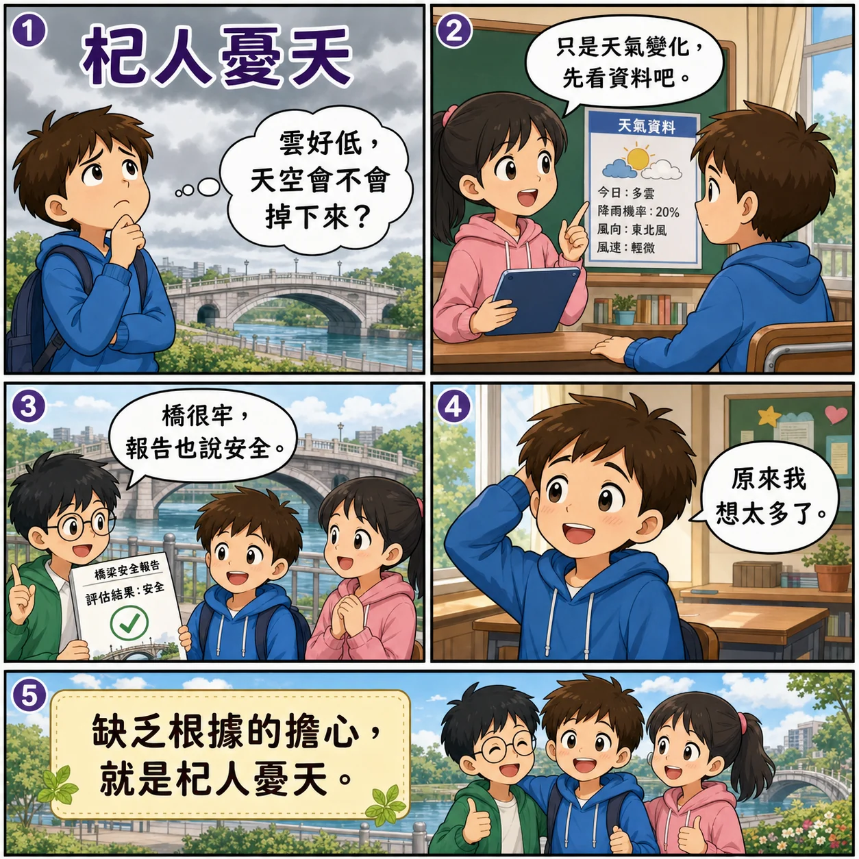 杞人憂天的 AI 生成成語漫畫