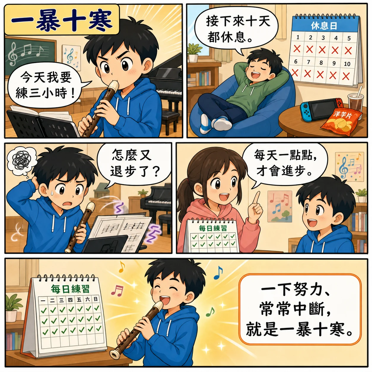 一暴十寒的 AI 生成成語漫畫