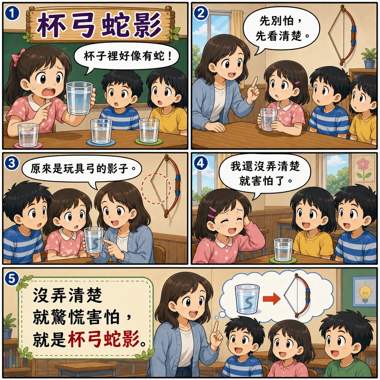 杯弓蛇影的 AI 生成成語漫畫