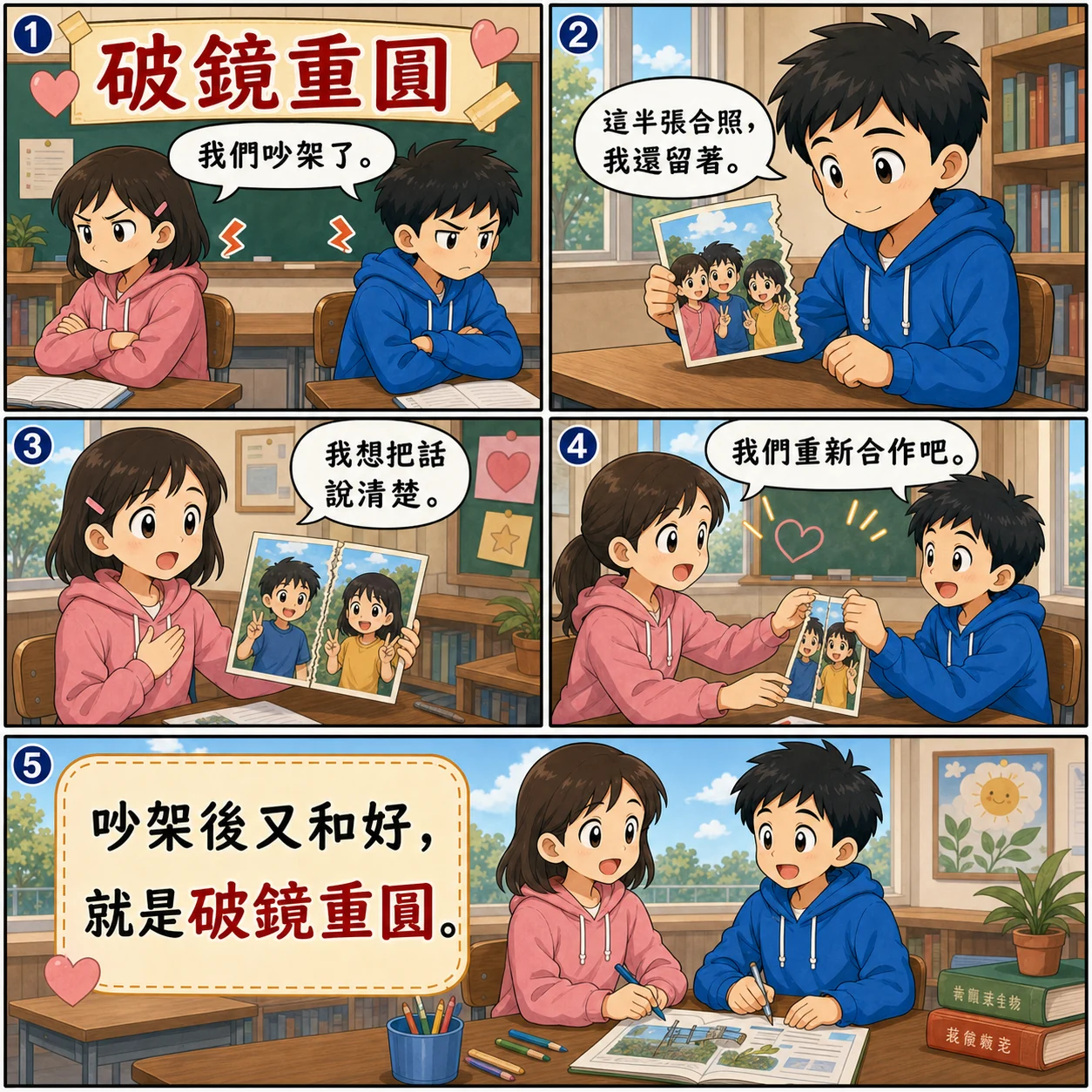 破鏡重圓的 AI 生成成語漫畫