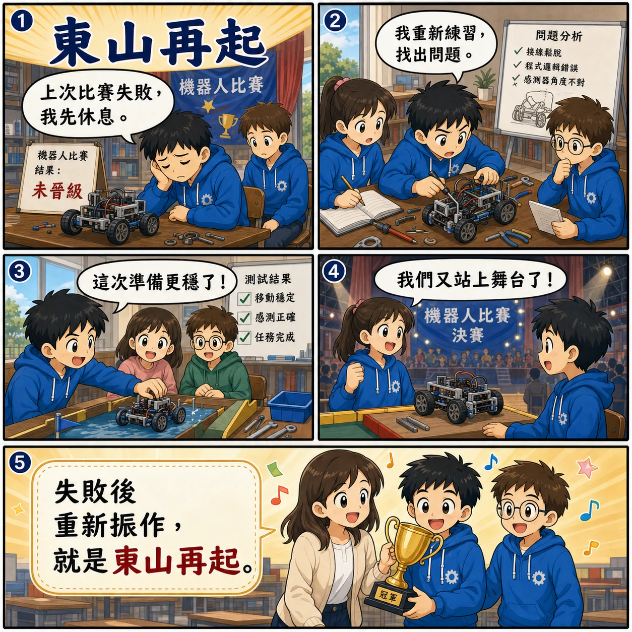 東山再起的 AI 生成成語漫畫
