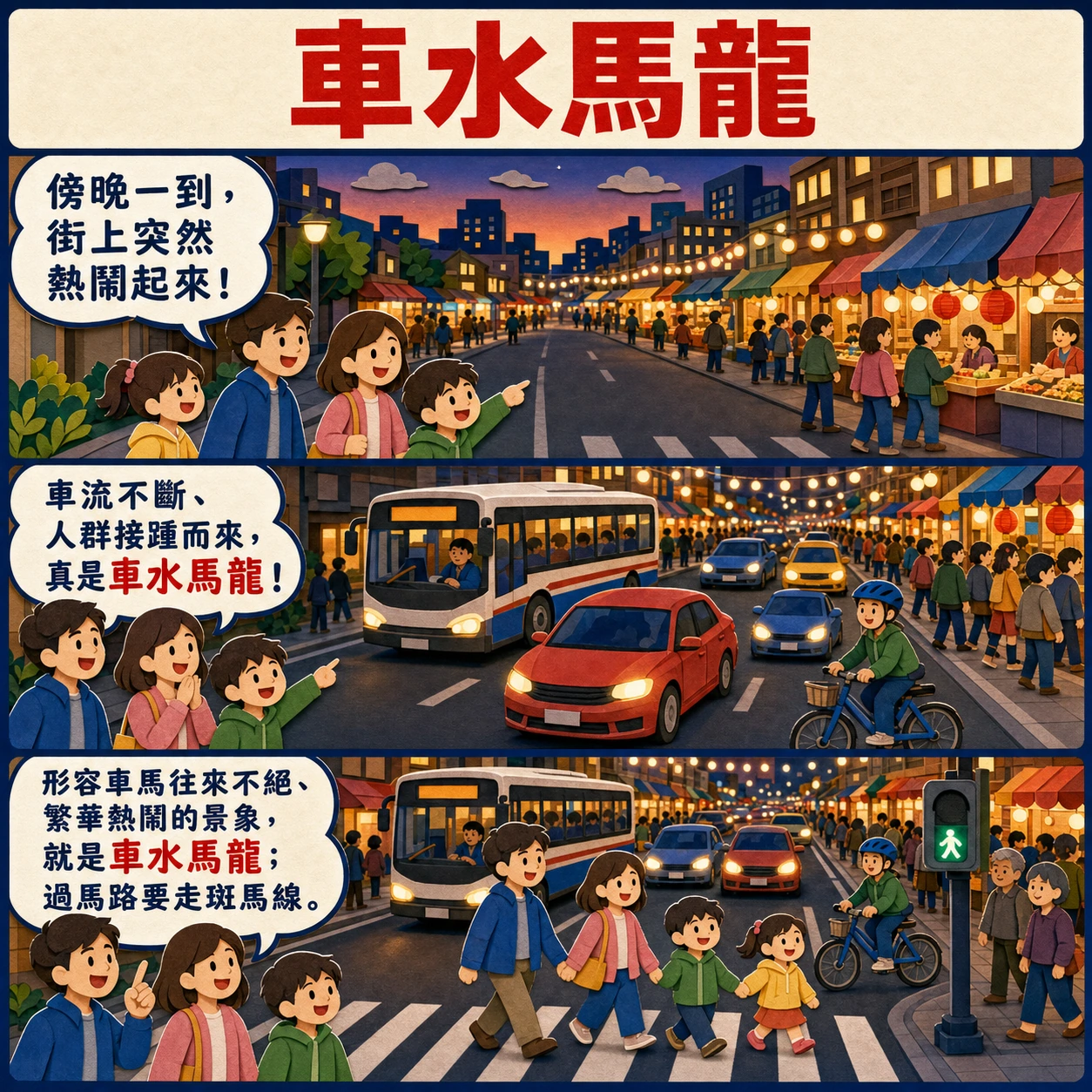 車水馬龍的 AI 生成成語漫畫