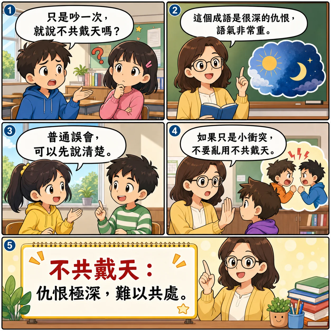 不共戴天的 AI 生成成語漫畫