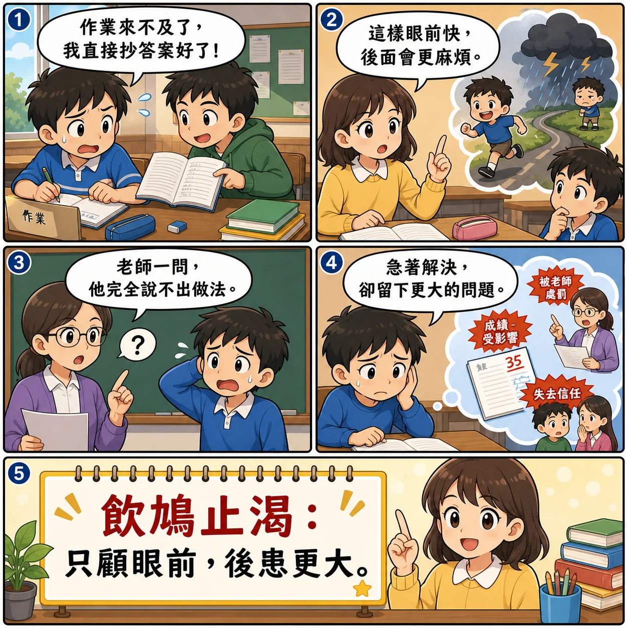 飲鴆止渴的 AI 生成成語漫畫