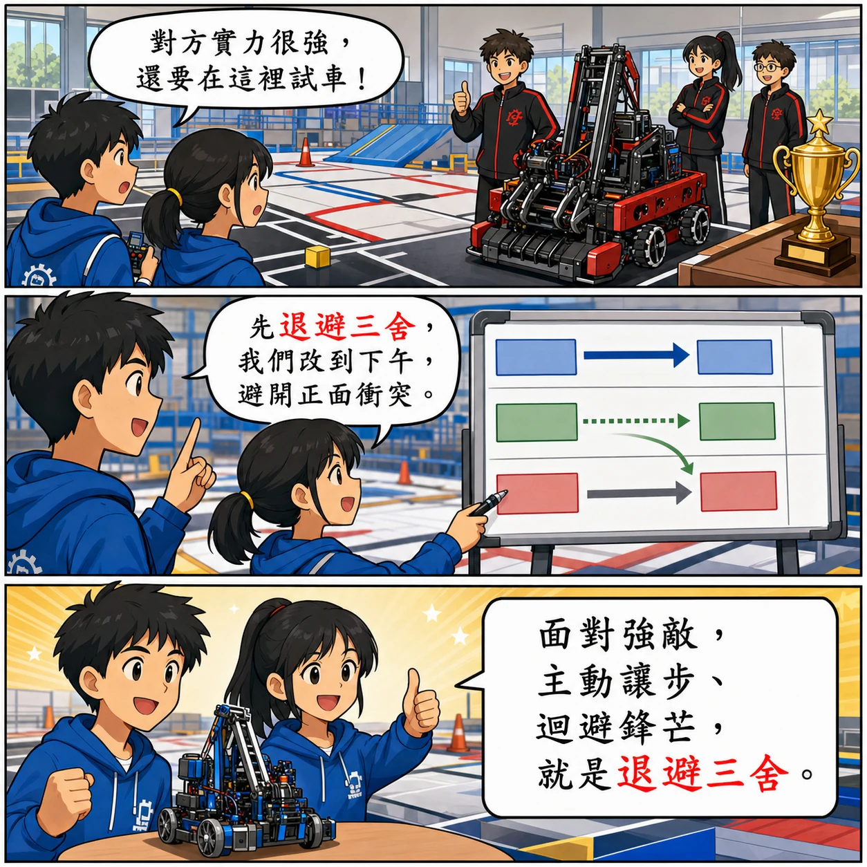 退避三舍的 AI 生成成語漫畫