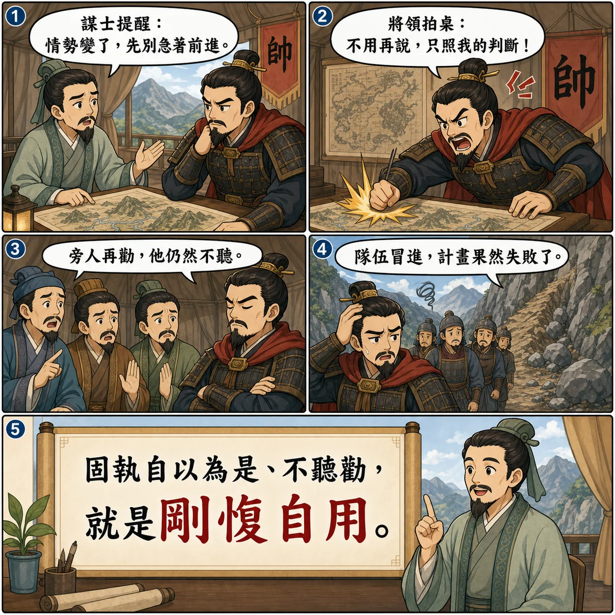 剛愎自用的 AI 生成成語漫畫