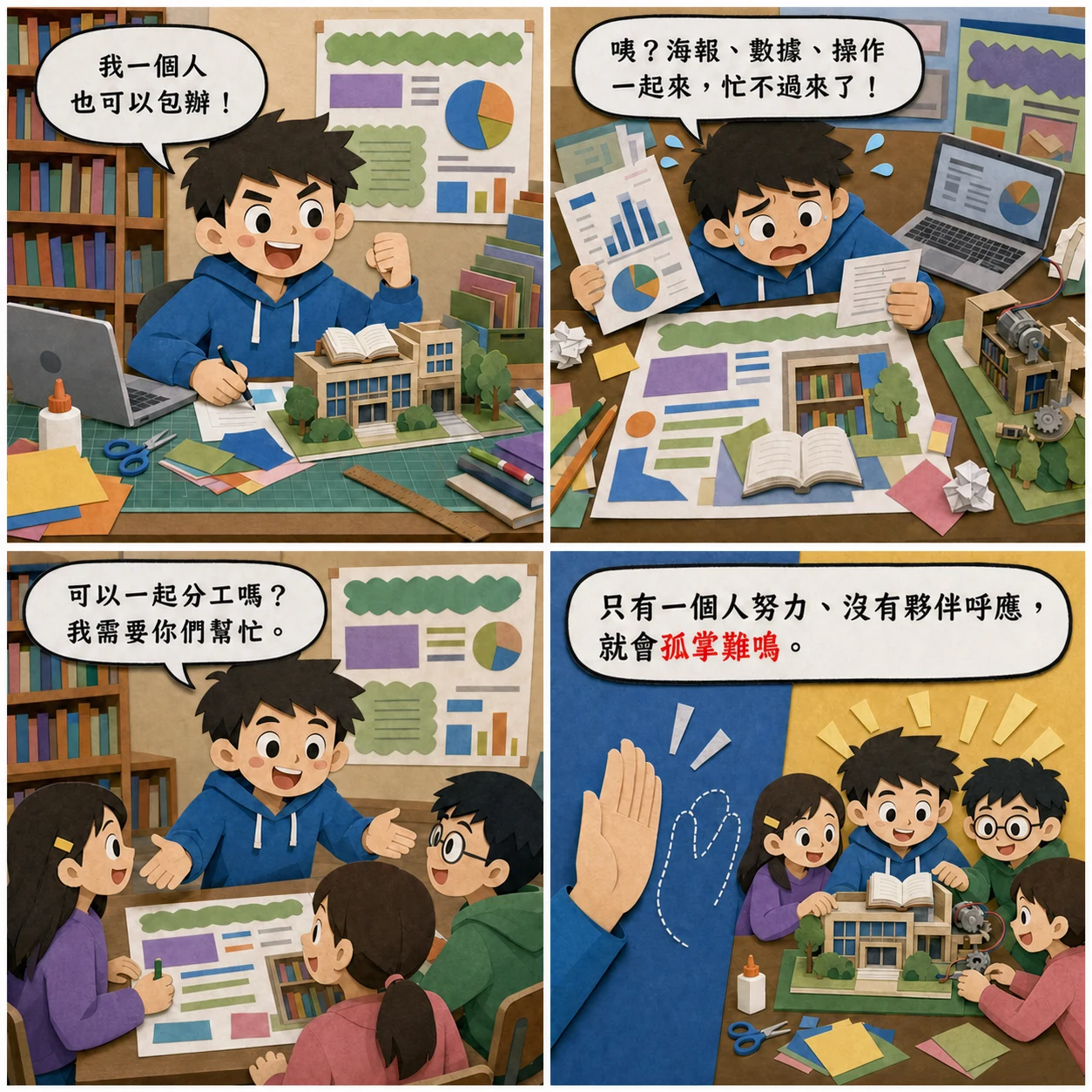 孤掌難鳴的 AI 生成成語漫畫