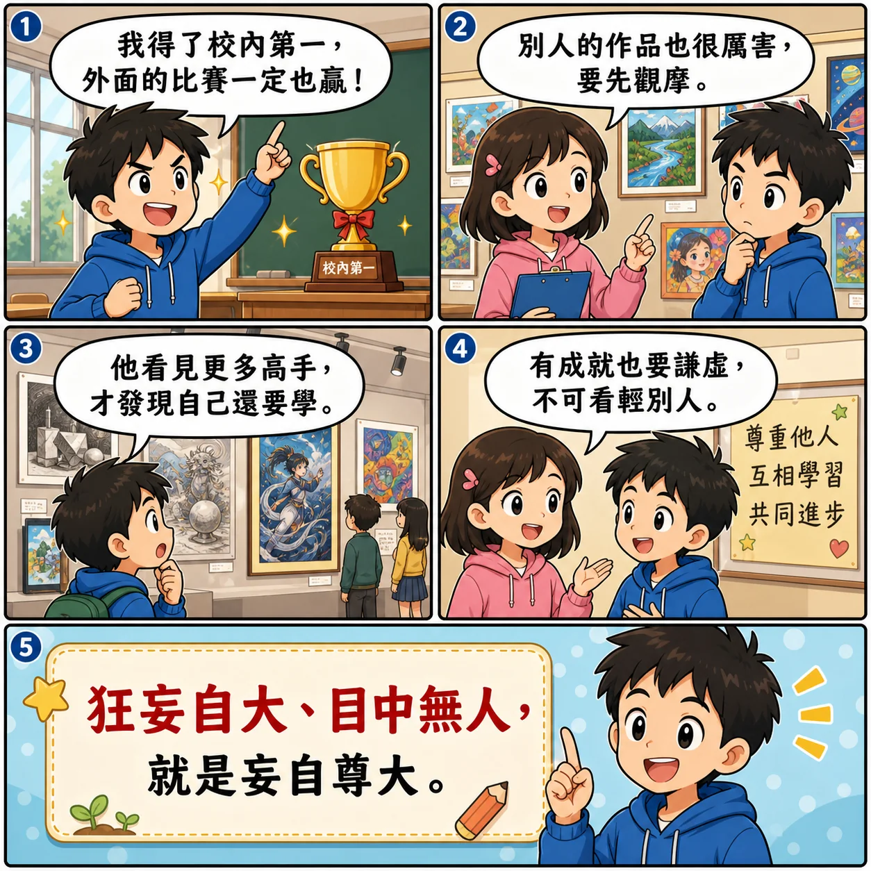 妄自尊大的 AI 生成成語漫畫