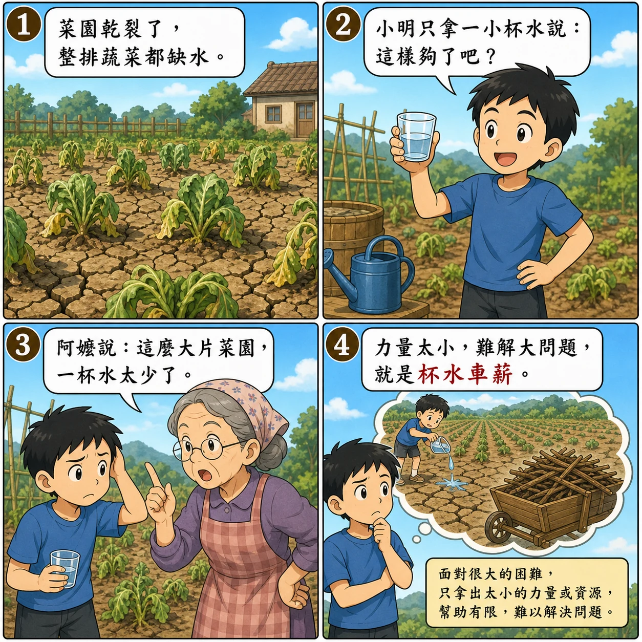 杯水車薪的 AI 生成成語漫畫