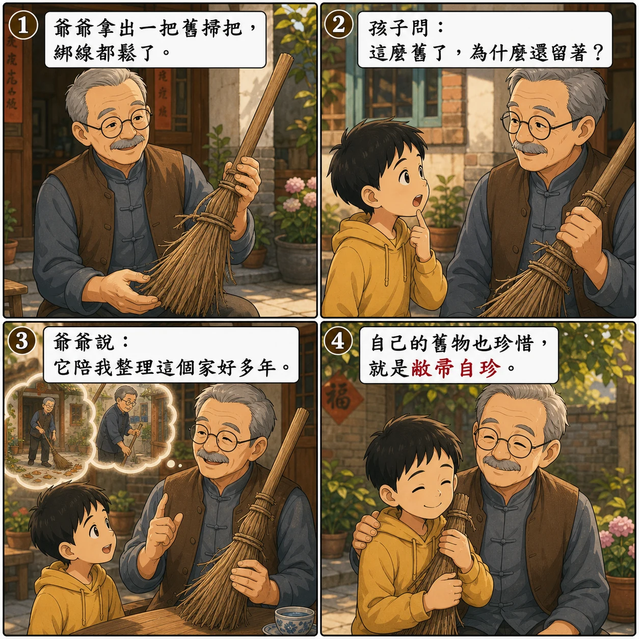 敝帚自珍的 AI 生成成語漫畫