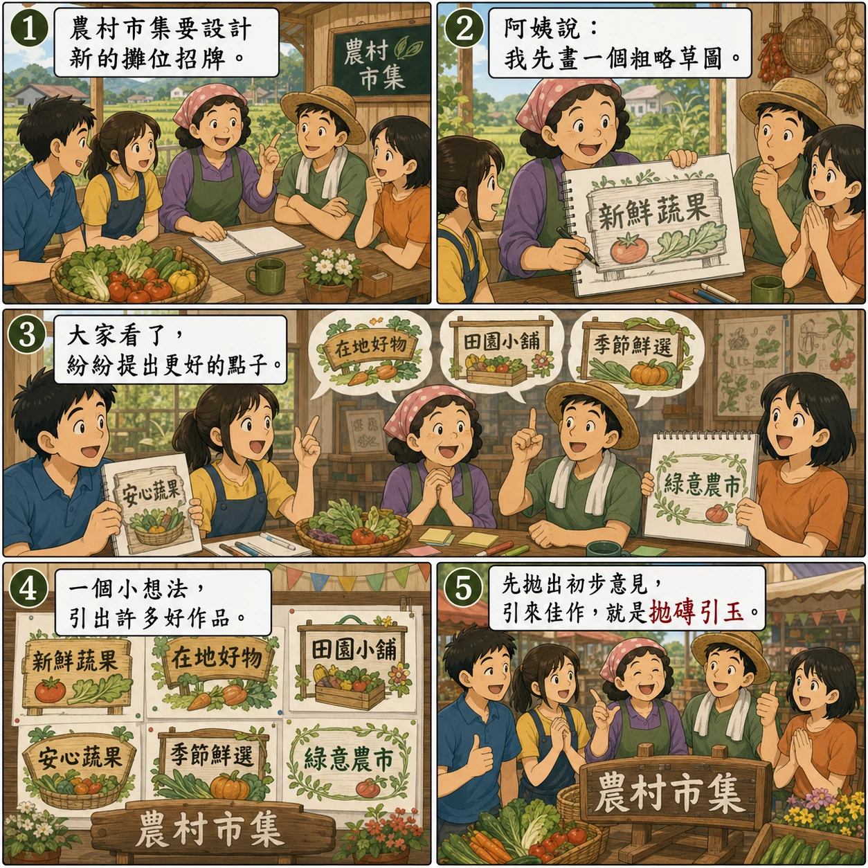 拋磚引玉的 AI 生成成語漫畫