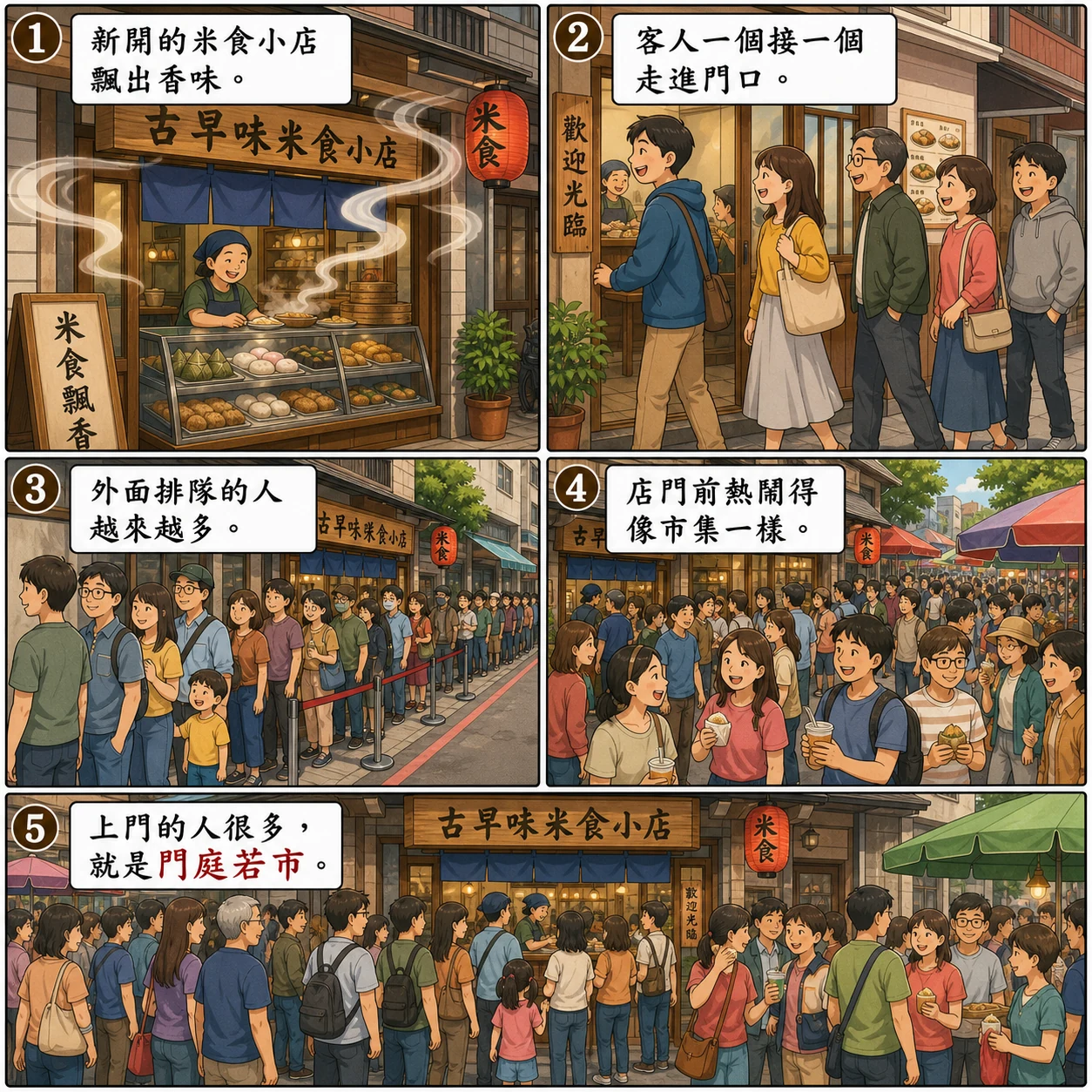 門庭若市的 AI 生成成語漫畫