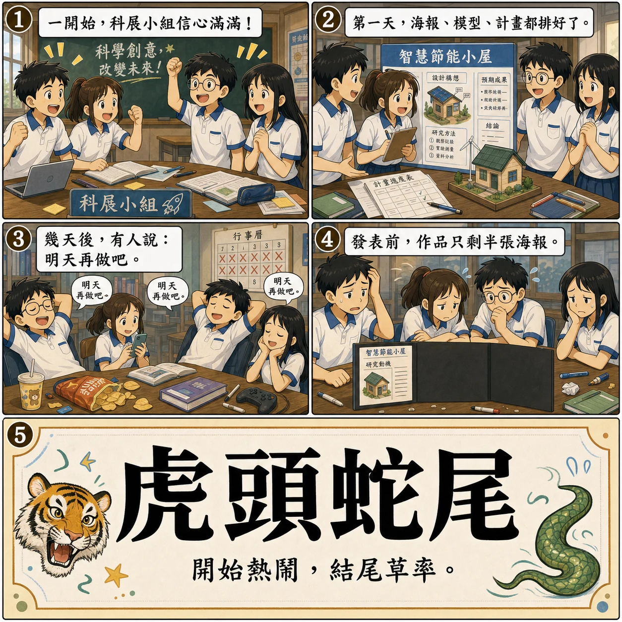 虎頭蛇尾的 AI 生成成語漫畫