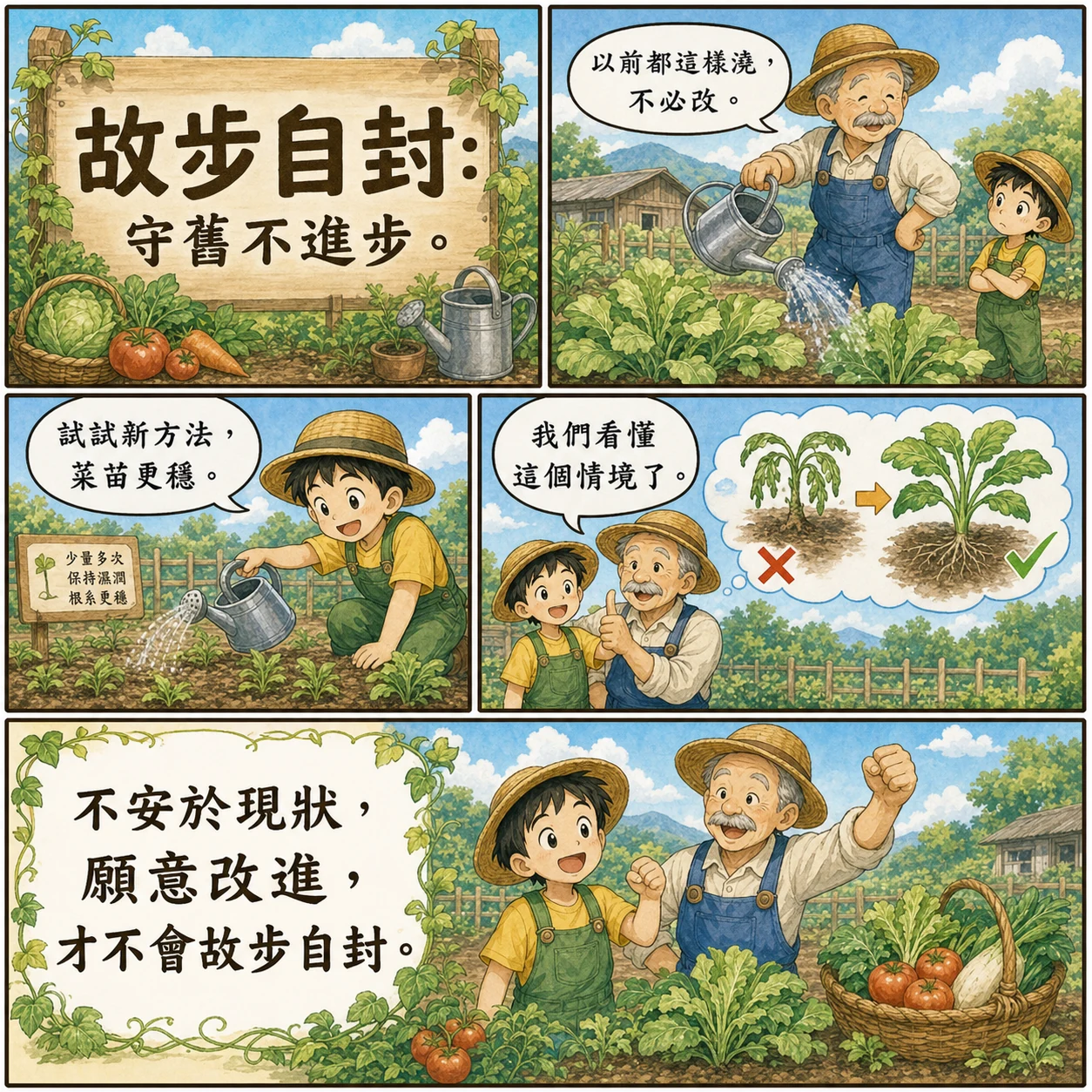 故步自封的 AI 生成成語漫畫