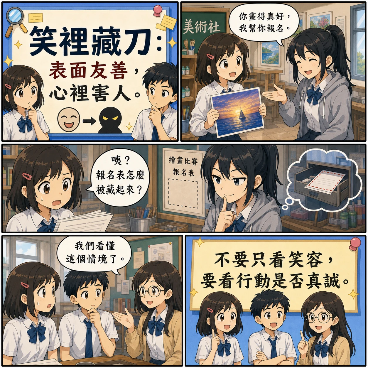 笑裡藏刀的 AI 生成成語漫畫