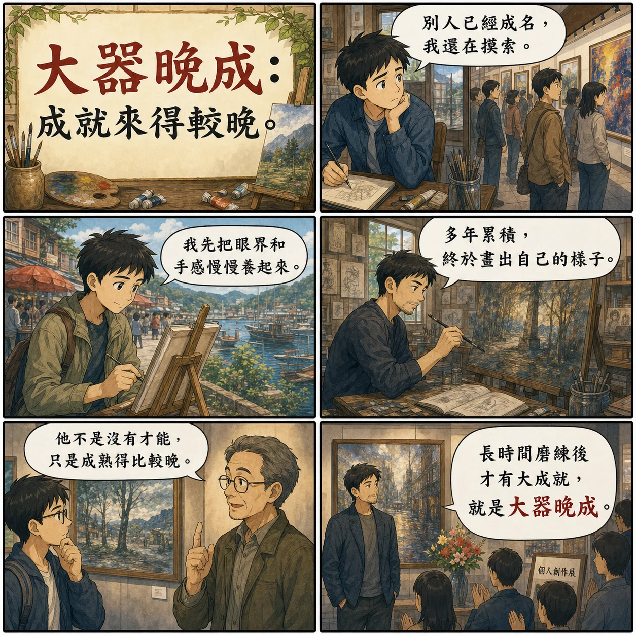大器晚成的 AI 生成成語漫畫