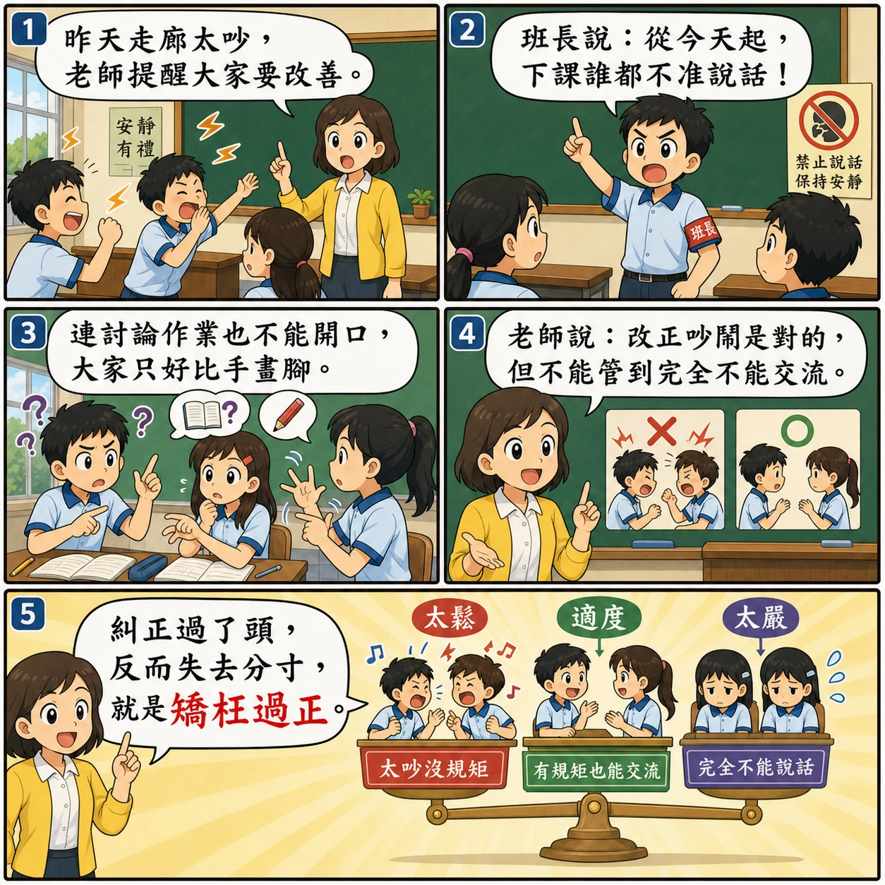 矯枉過正的 AI 生成成語漫畫