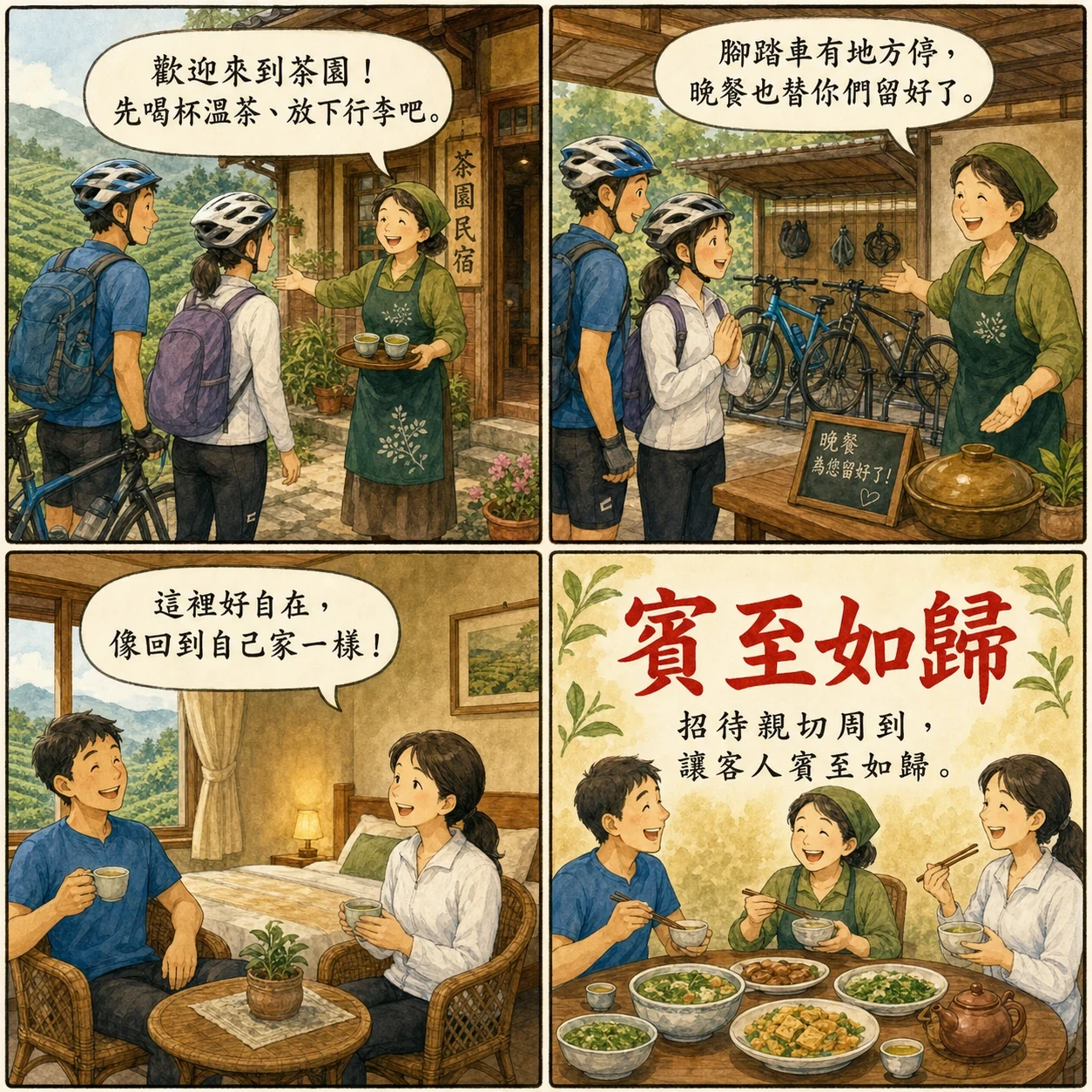 賓至如歸的 AI 生成成語漫畫