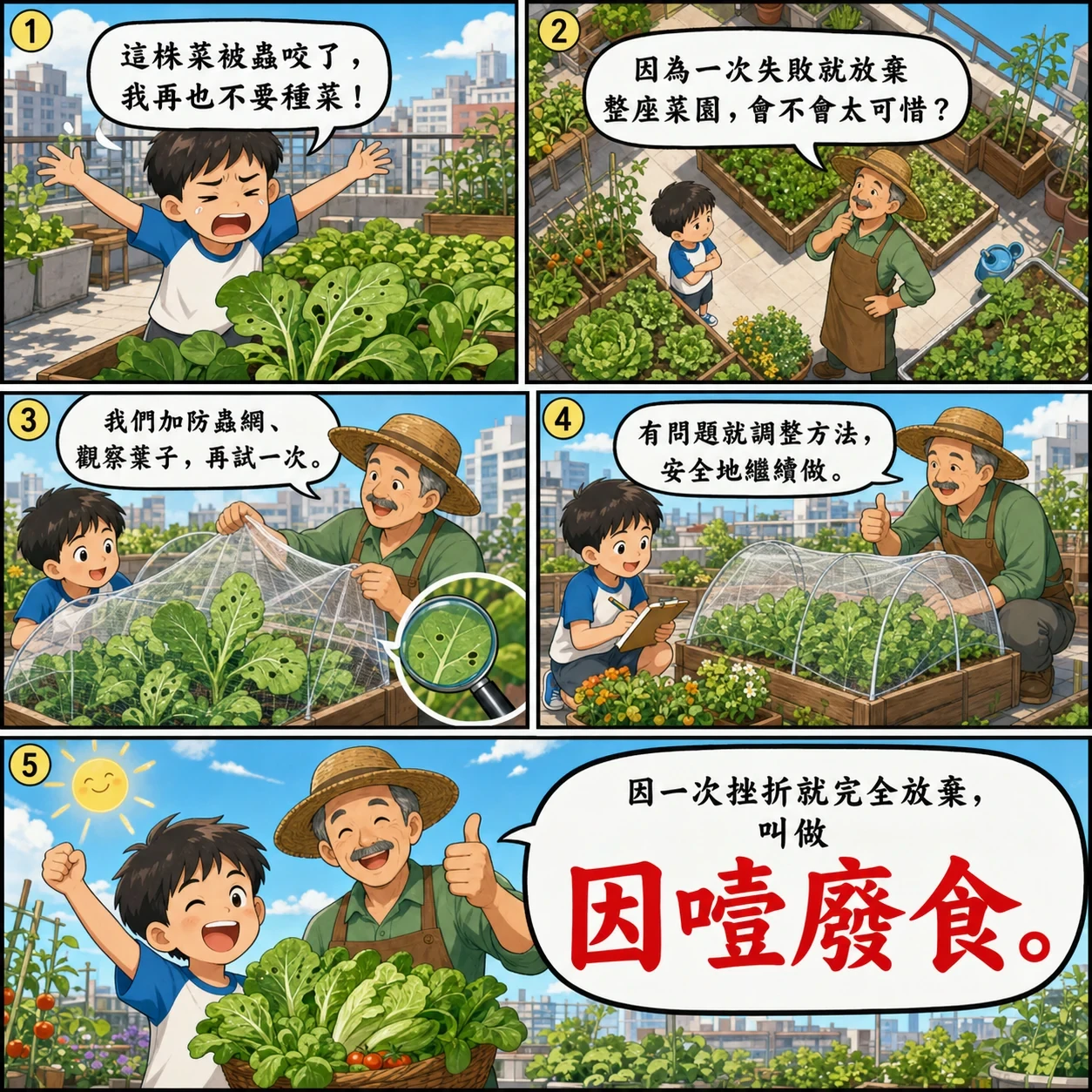 因噎廢食的 AI 生成成語漫畫