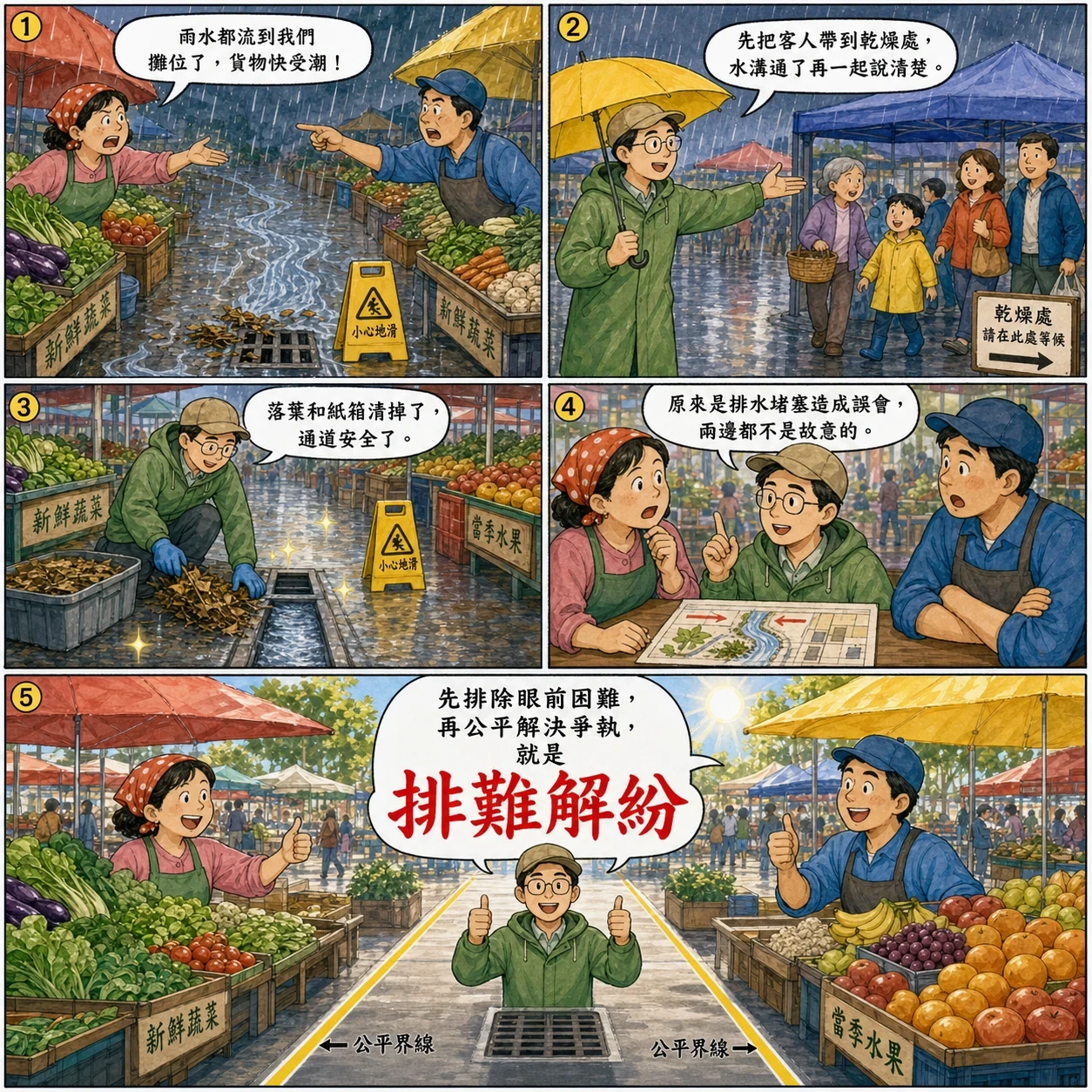 排難解紛的 AI 生成成語漫畫