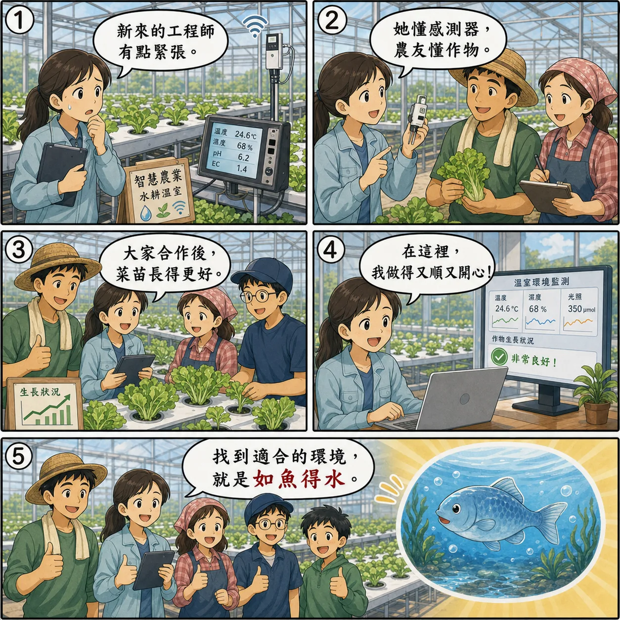 如魚得水的 AI 生成成語漫畫
