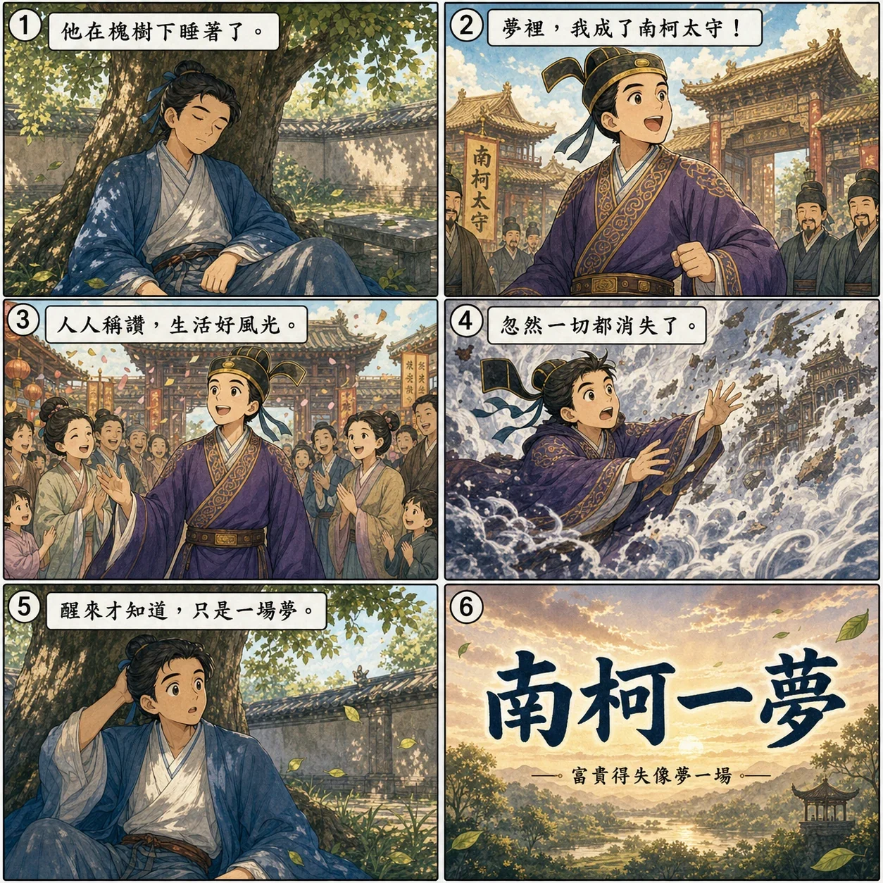 南柯一夢的 AI 生成成語漫畫