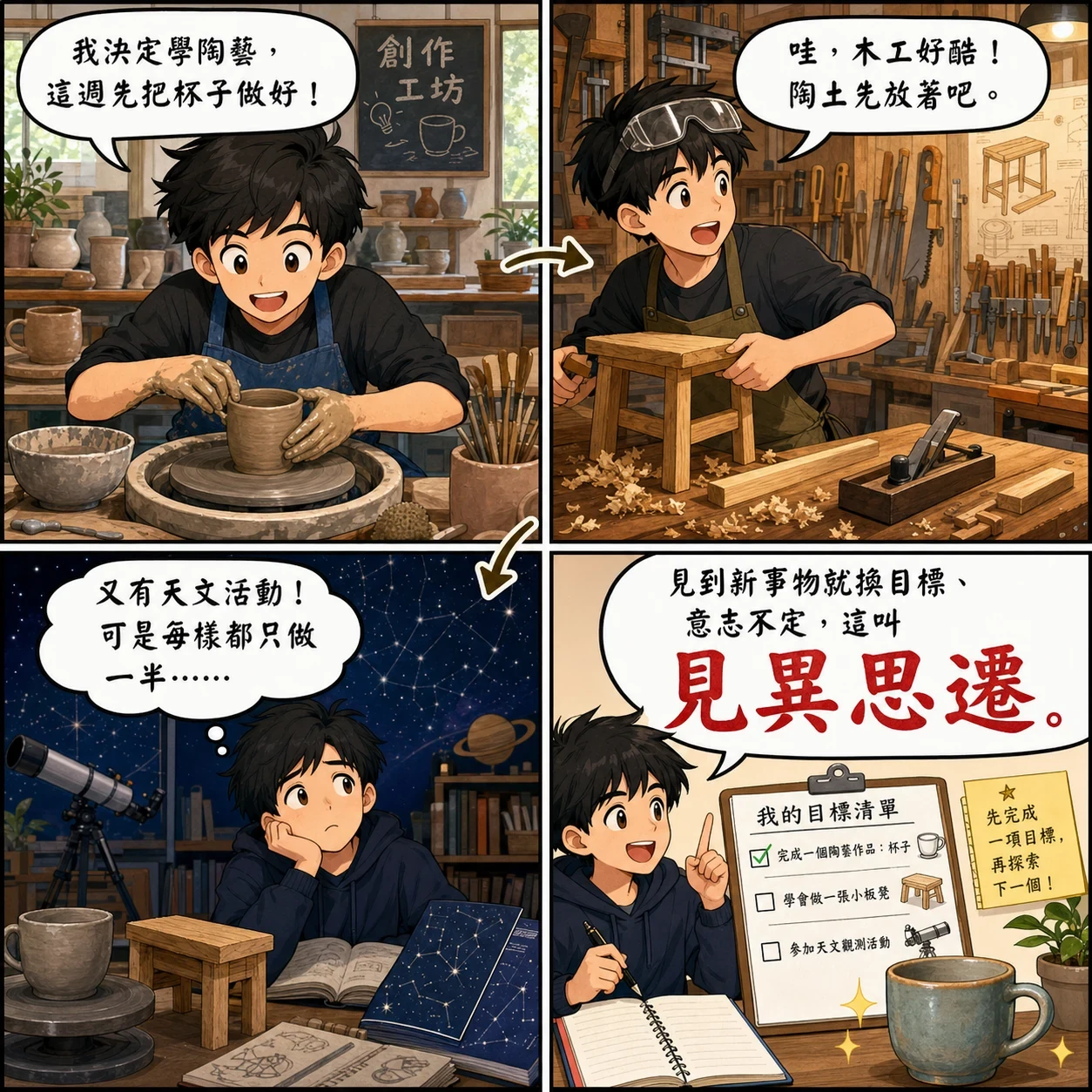 見異思遷的 AI 生成成語漫畫