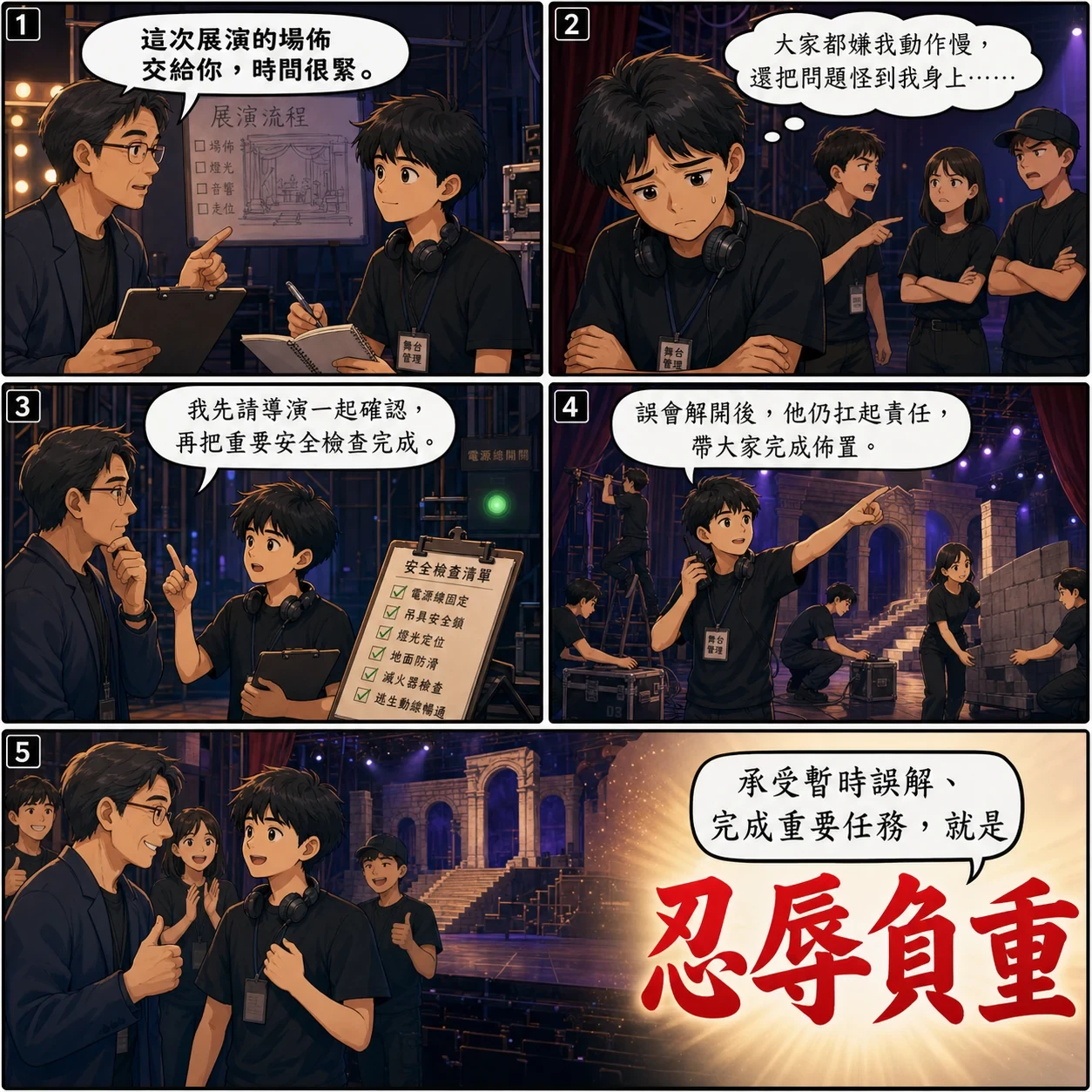 忍辱負重的 AI 生成成語漫畫