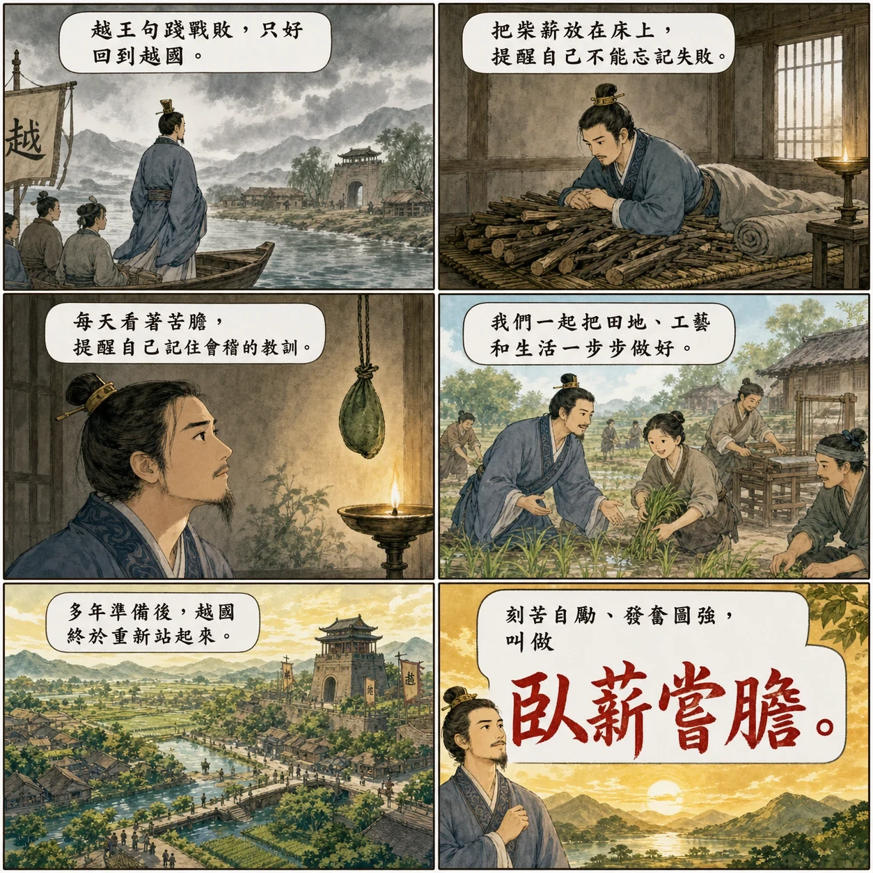 臥薪嘗膽的 AI 生成成語漫畫