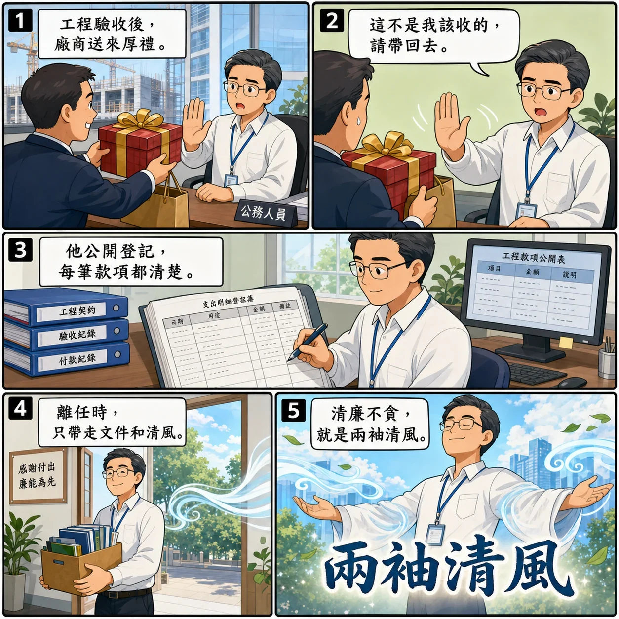兩袖清風的 AI 生成成語漫畫