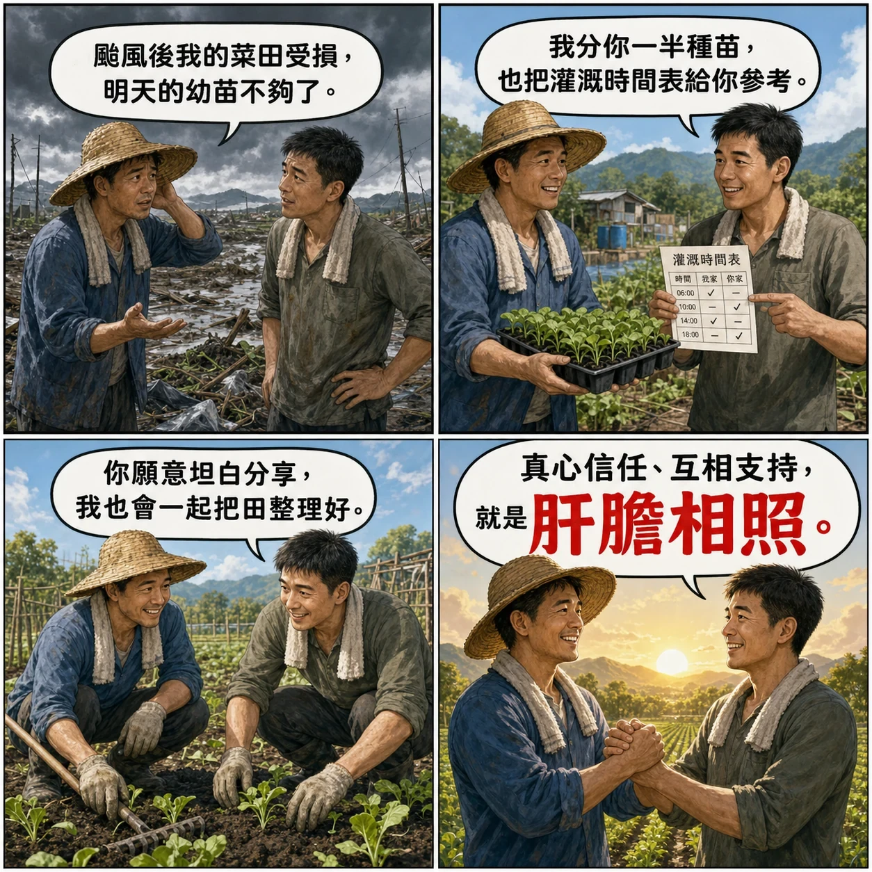 肝膽相照的 AI 生成成語漫畫