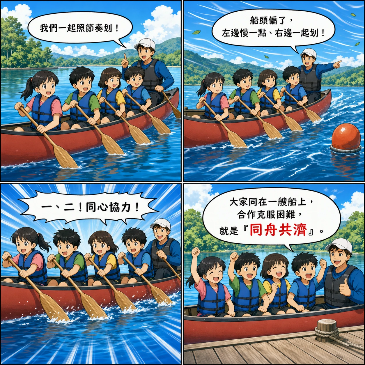 同舟共濟的 AI 生成成語漫畫