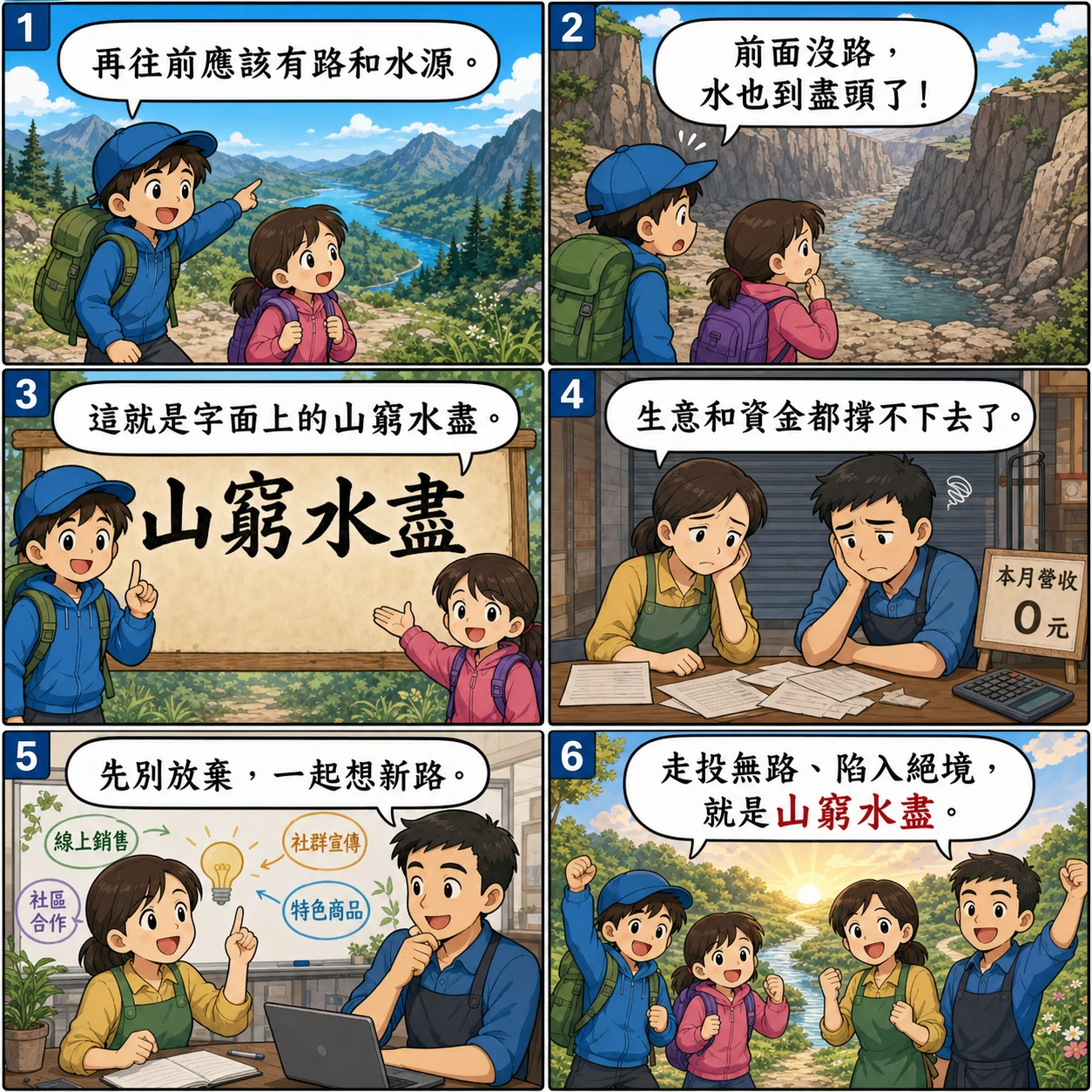 山窮水盡的 AI 生成成語漫畫