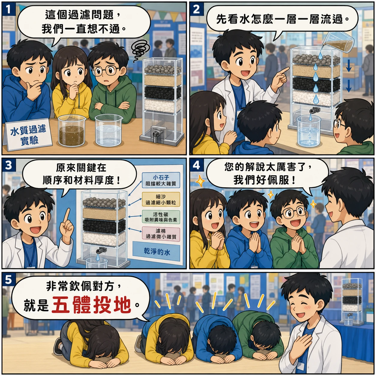 五體投地的 AI 生成成語漫畫