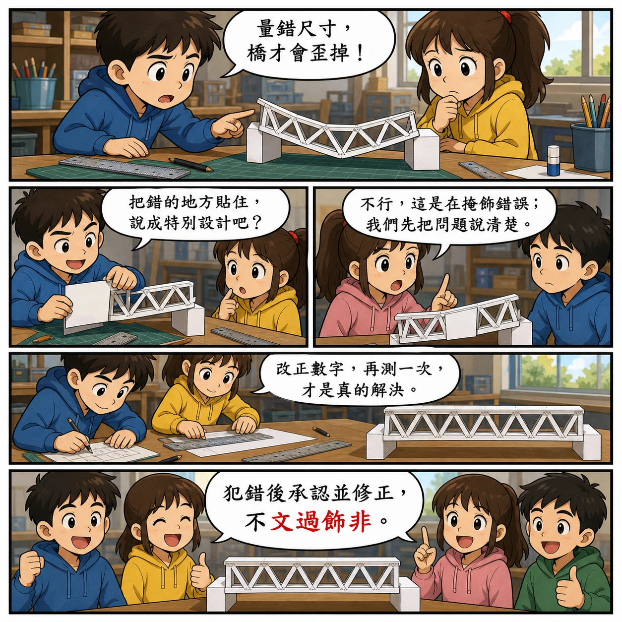 文過飾非的 AI 生成成語漫畫