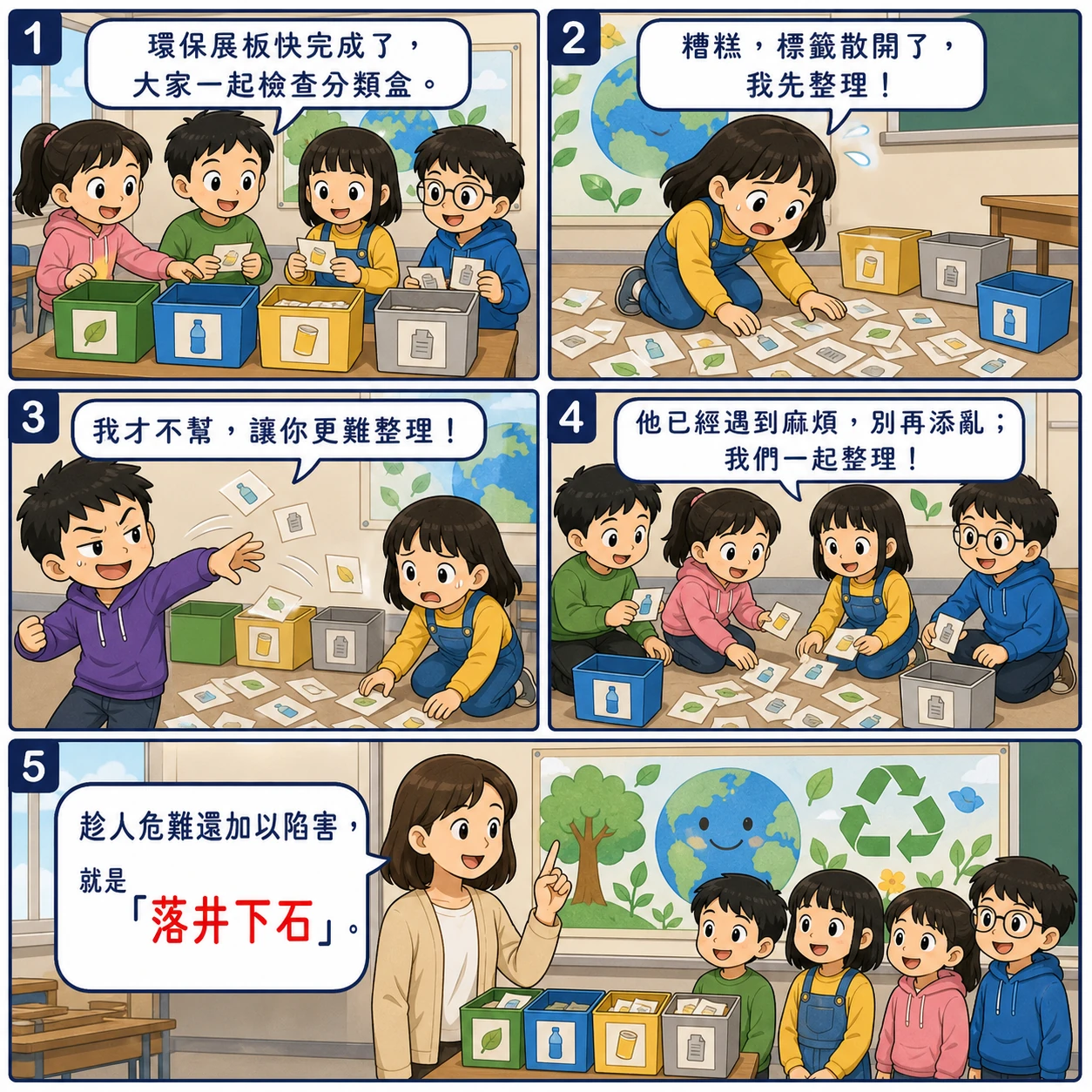 落井下石的 AI 生成成語漫畫