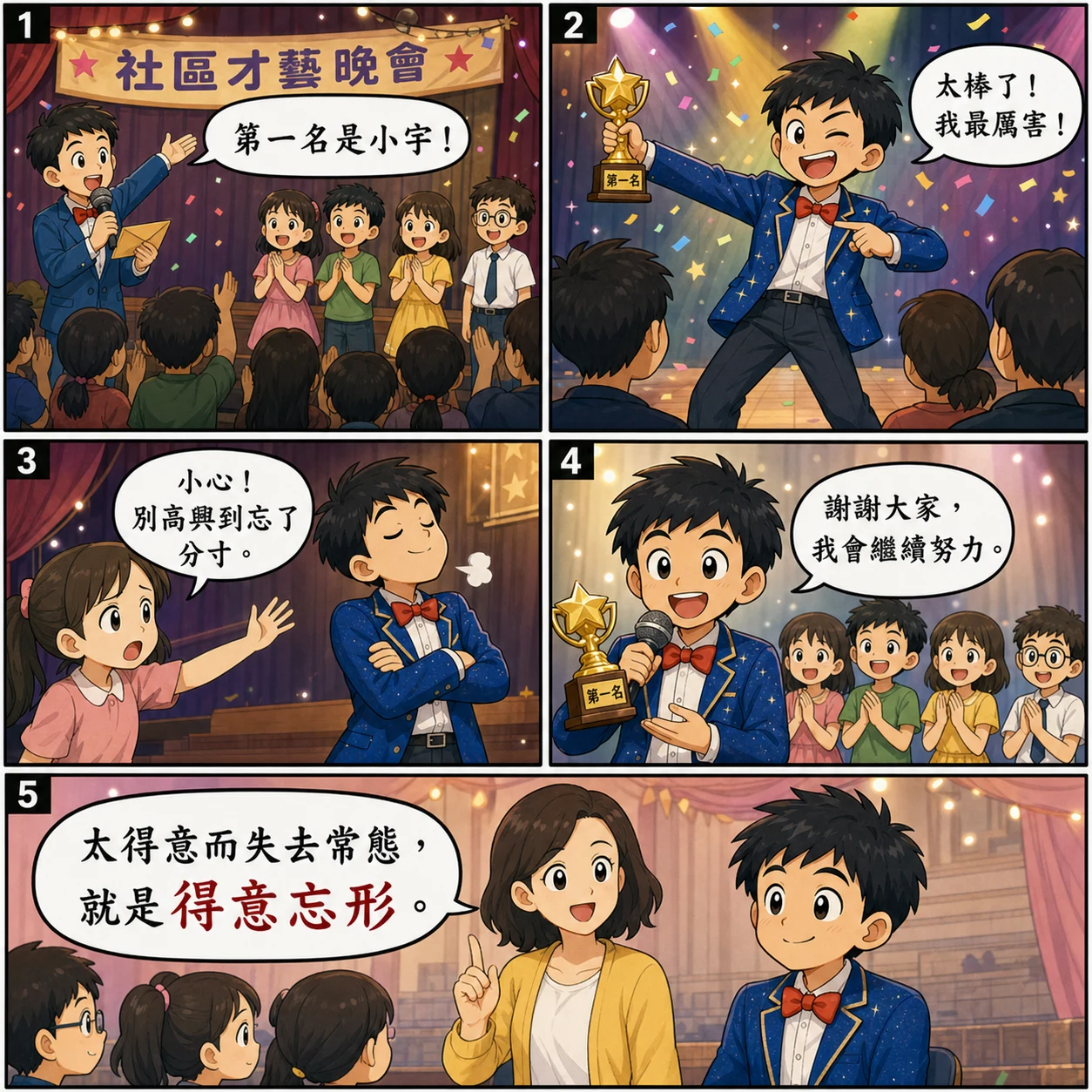 得意忘形的 AI 生成成語漫畫