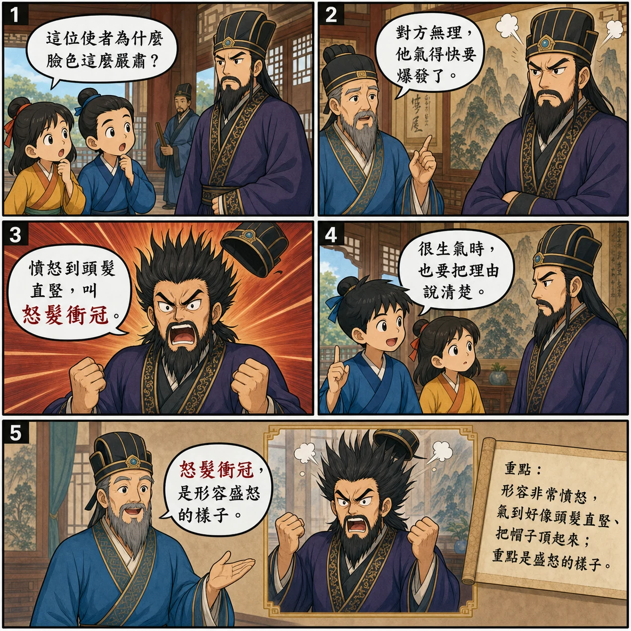 怒髮衝冠的 AI 生成成語漫畫