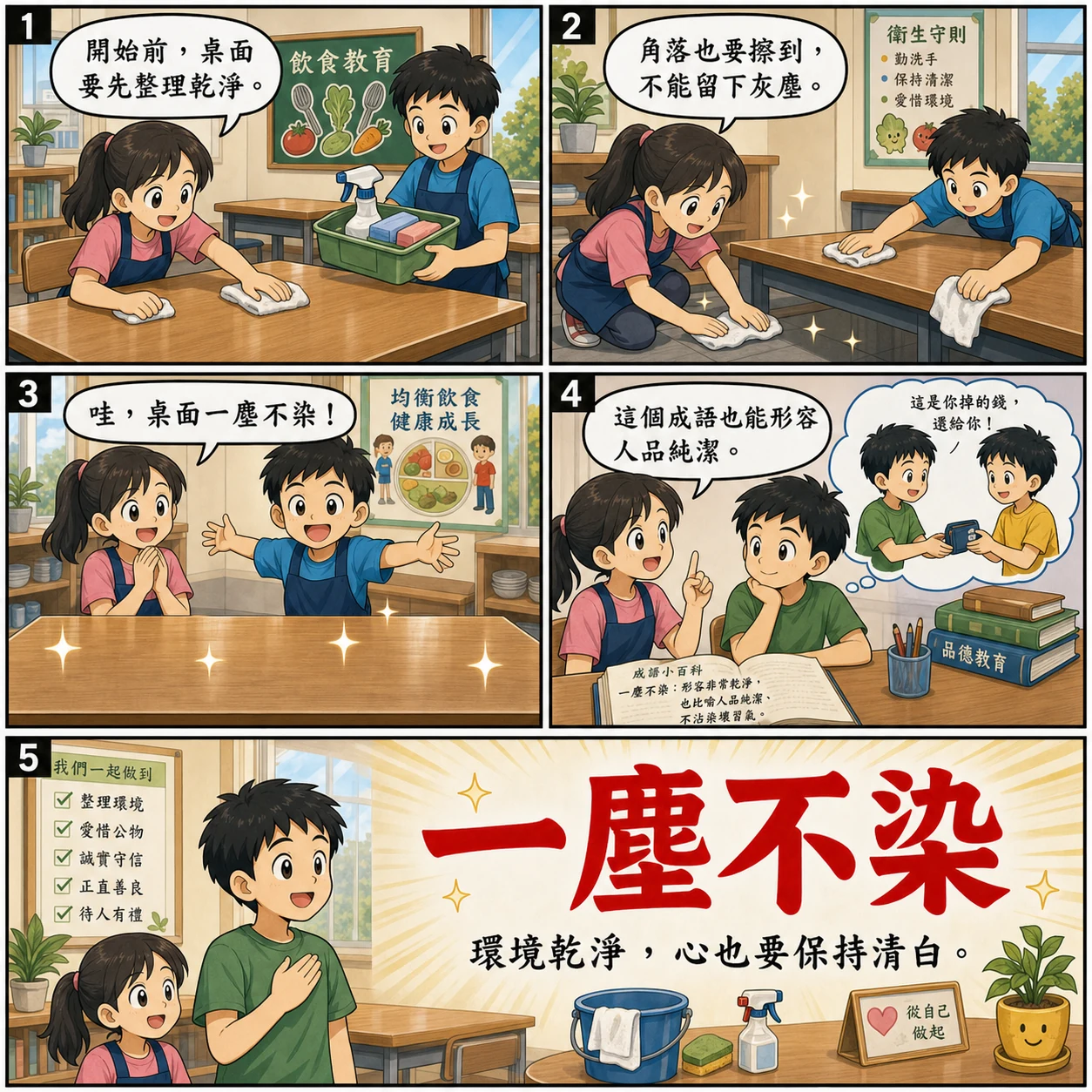 一塵不染的 AI 生成成語漫畫