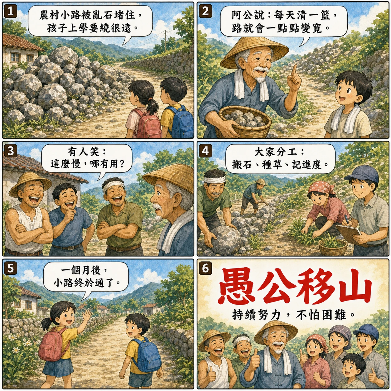 愚公移山的 AI 生成成語漫畫