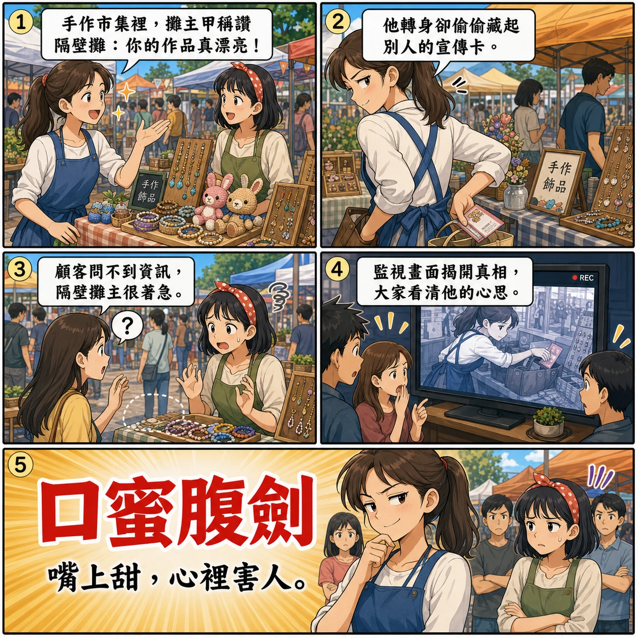 口蜜腹劍的 AI 生成成語漫畫