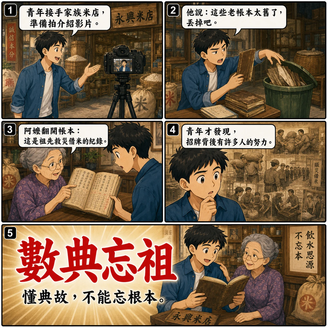 數典忘祖的 AI 生成成語漫畫