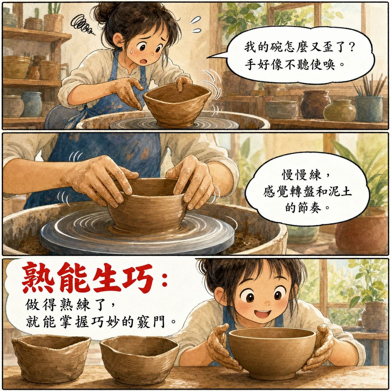 熟能生巧的 AI 生成成語漫畫