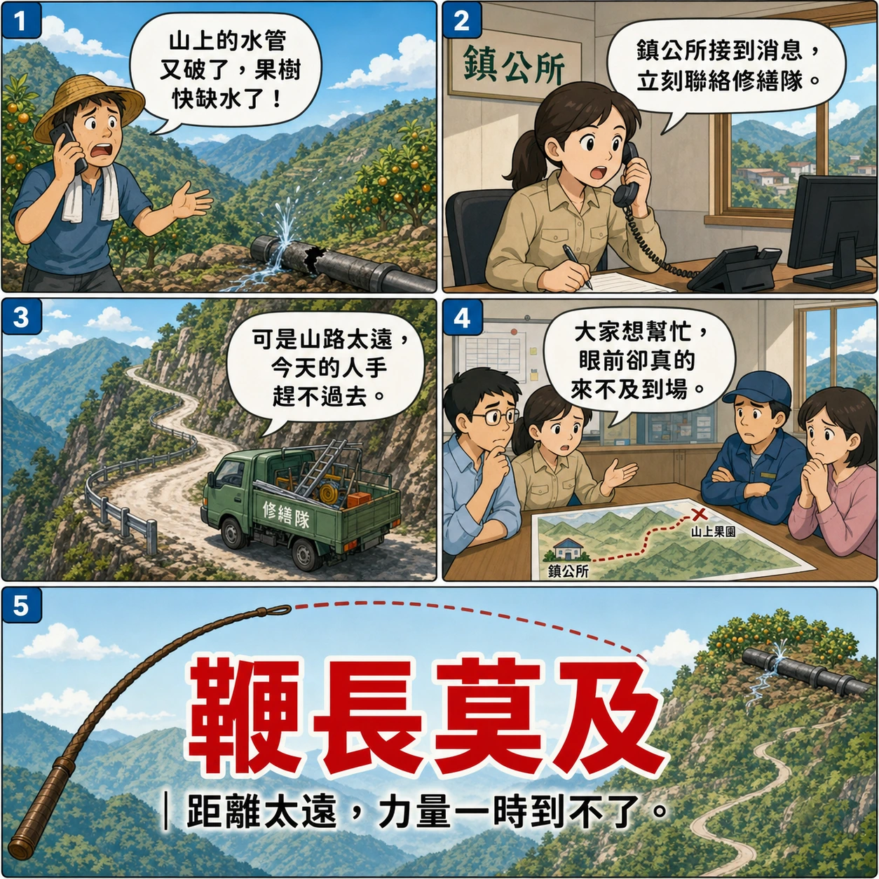 鞭長莫及的 AI 生成成語漫畫